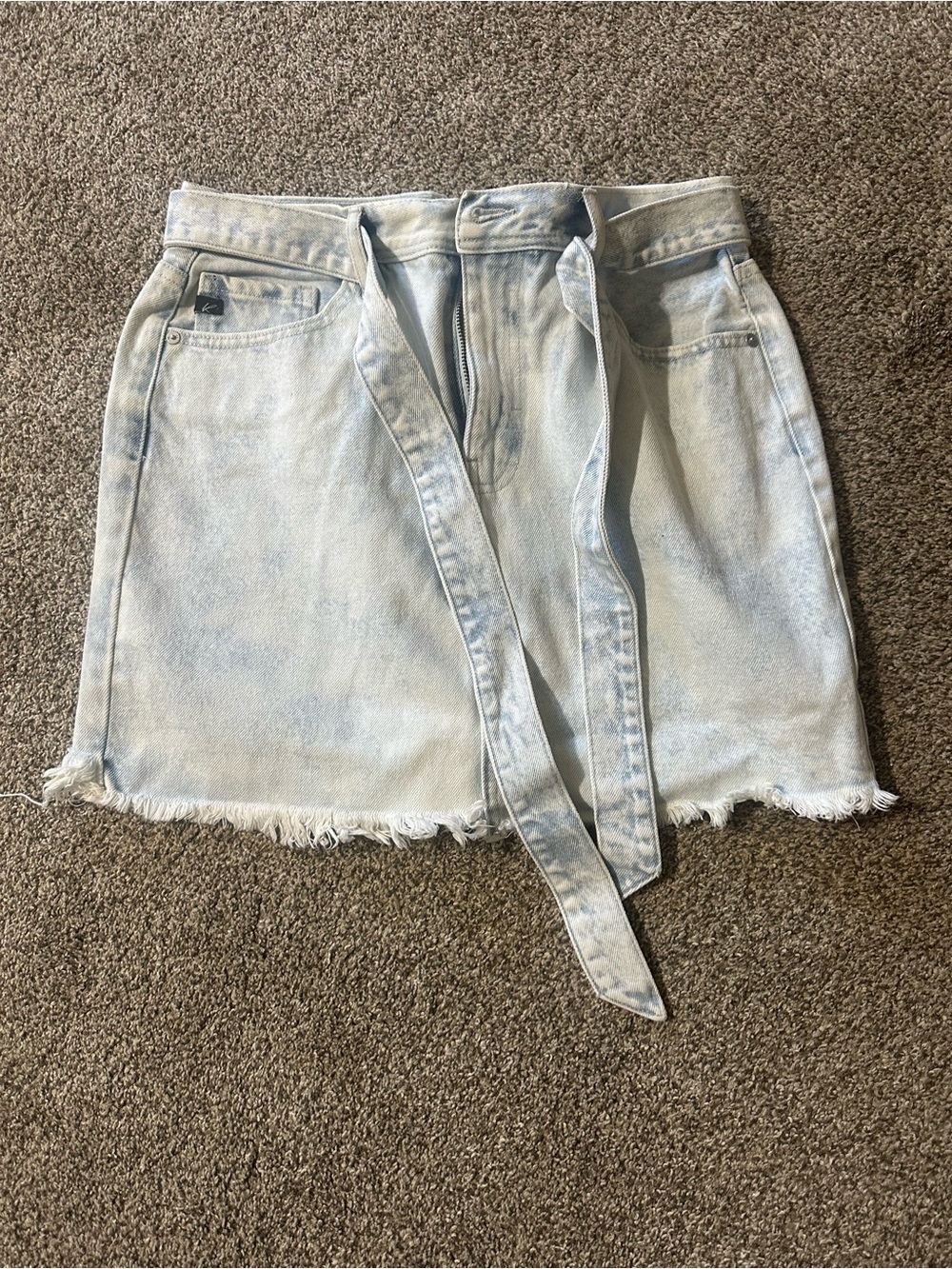 KanCan Light Blue Tie-Waist Denim Mini Skirt